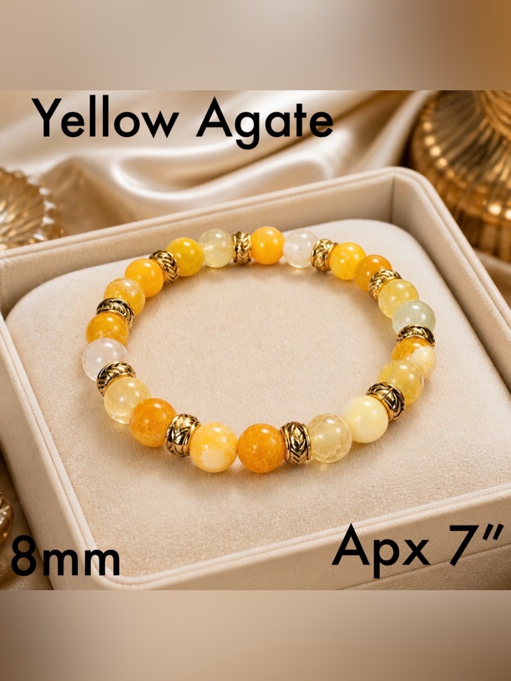 Yellow Agate Crystal Beaded Stretch Bracelet with Gold Accents
